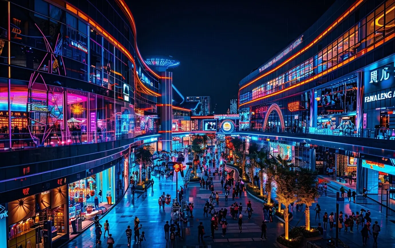 Szenen aus der Mall of America im filmischen Stil.